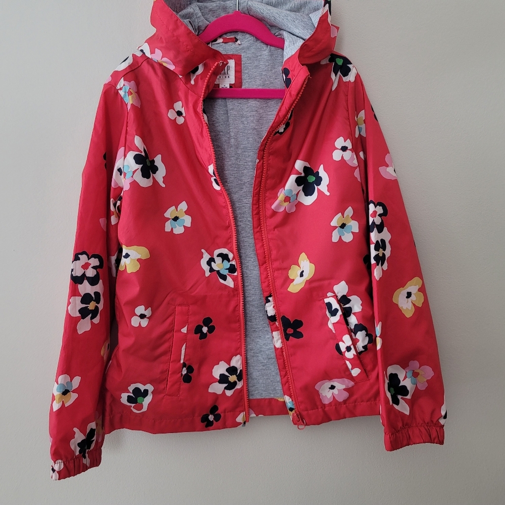 Gap kids girl red floral lined Windbreaker, Size 12 (XL) - Picture 3 of 11